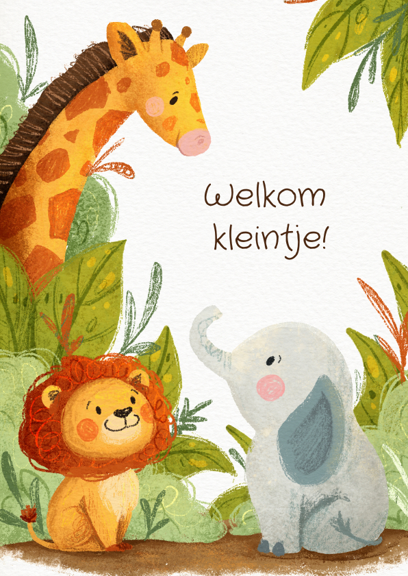 Felicitatiekaarten - Felicitatiekaartje geboorte dieren jungle thema