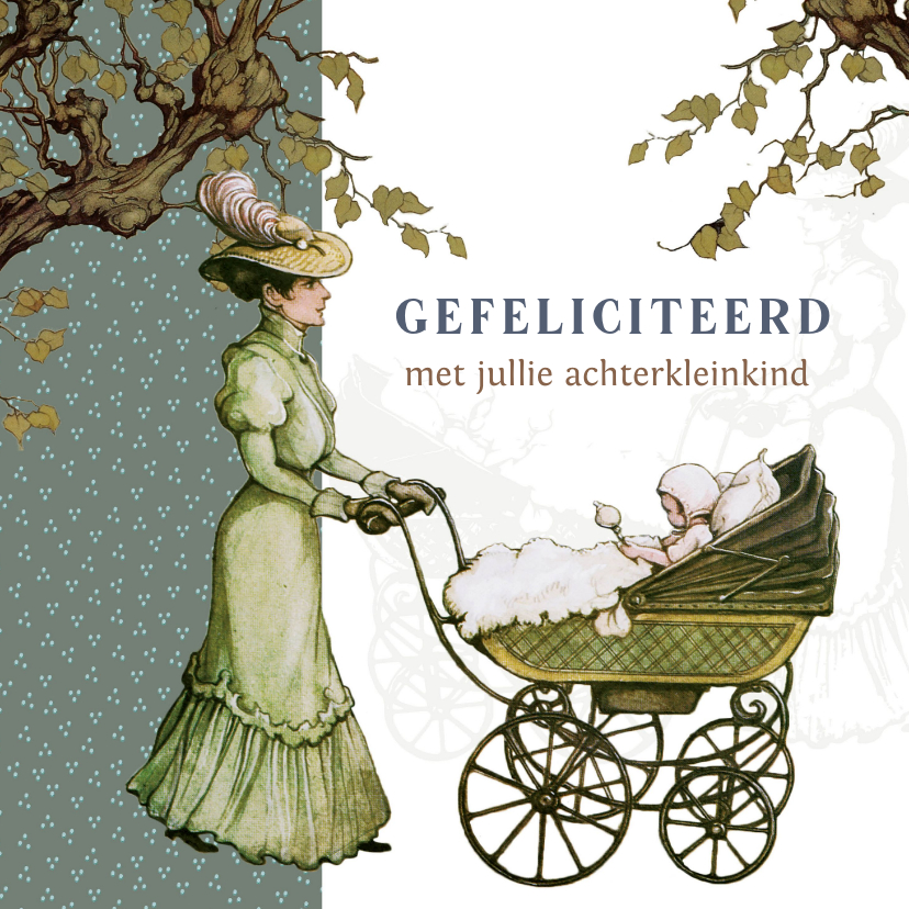 Felicitatiekaarten - Felicitatiekaartje geboorte klassieke kinderwagen