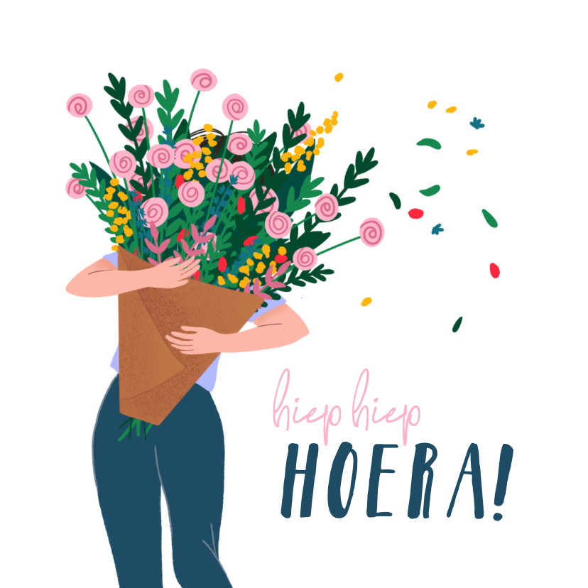 Felicitatiekaarten - Felicitatiekaartje Hiep hiep hoera bos bloemen