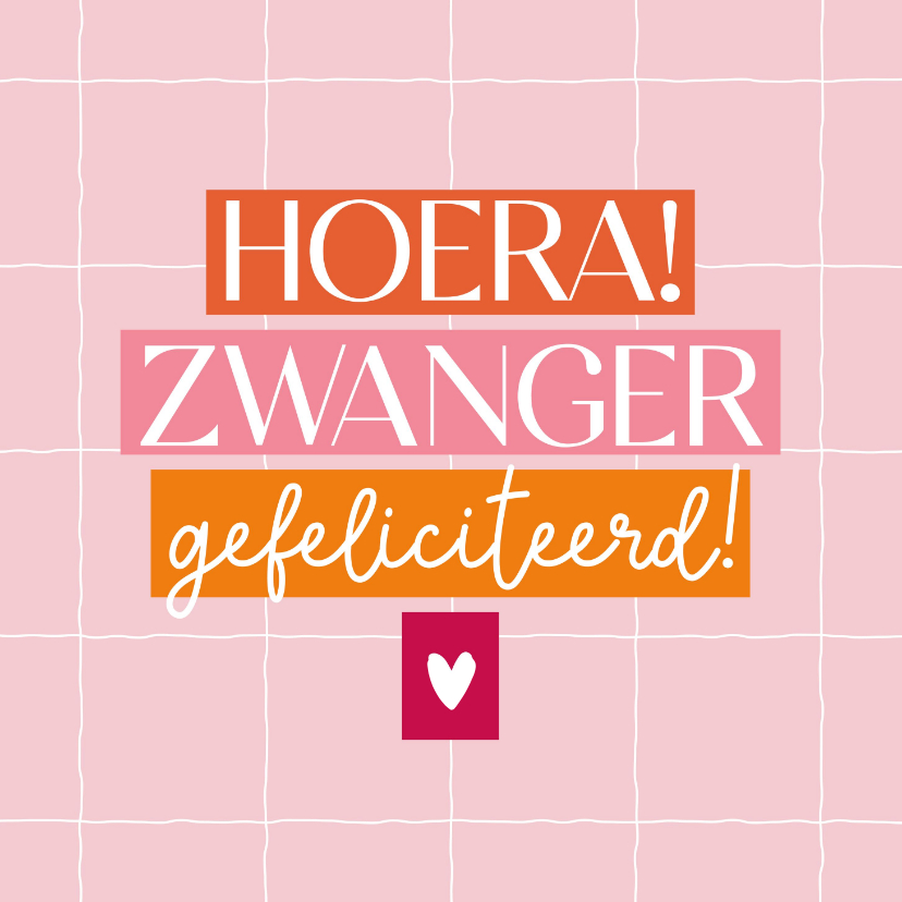 Felicitatiekaarten - Felicitatiekaartje hoera zwanger met hartje trendy kleuren