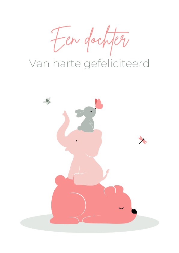 Felicitatiekaarten - Felicitatiekaartje met een dieren torentje