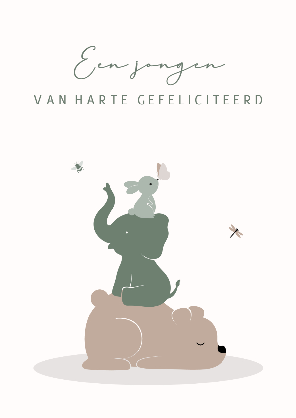 Felicitatiekaarten - Felicitatiekaartje met een torentje van dieren