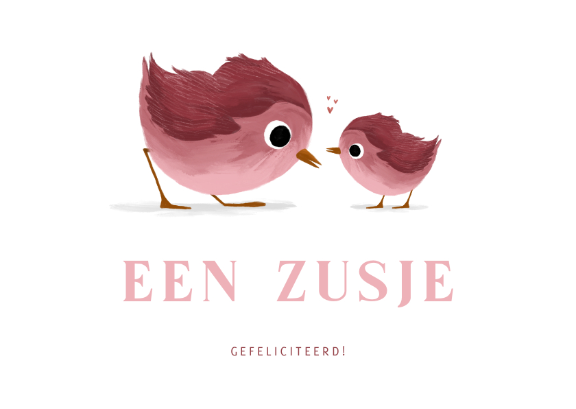 Felicitatiekaarten - Felicitatiekaartje voor een zusje met lieve vogeltjes