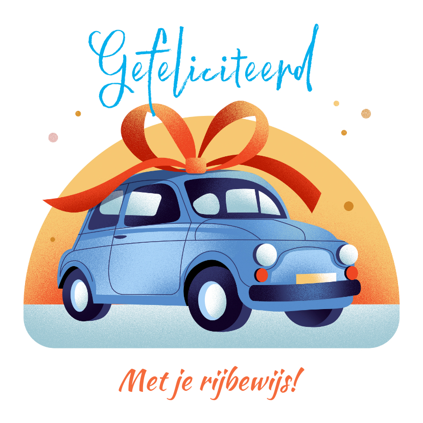 Felicitatiekaarten - Geslaagd voor rijbewijs met auto en strik