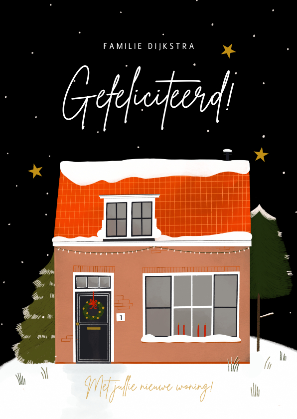 Felicitatiekaarten - Hippe felicitatiekaart nieuwe woning winter en sterren