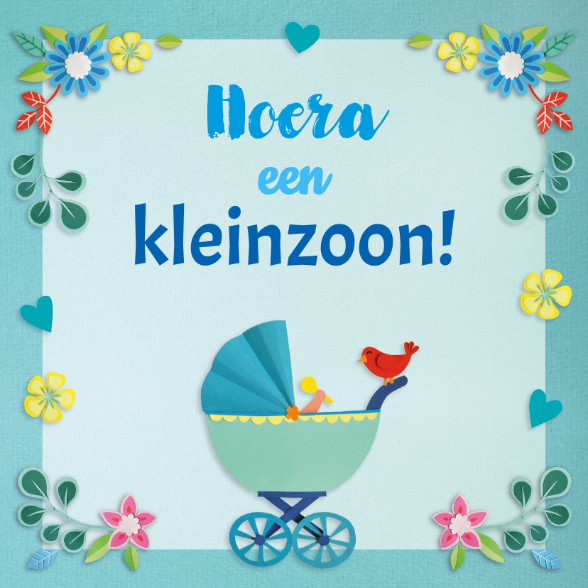 Felicitatiekaarten - Hoera een kleinzoon! bloemen