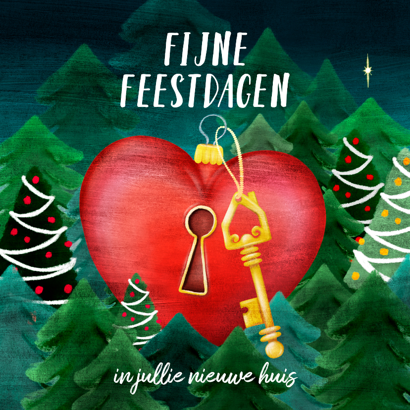 Felicitatiekaarten - Kerst-felicitatie-kaart 'Nieuw Huis' met hart en sleutel