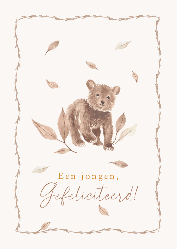 Felicitatiekaarten - Lief felicitatiekaartje met hand geschilderd beertje