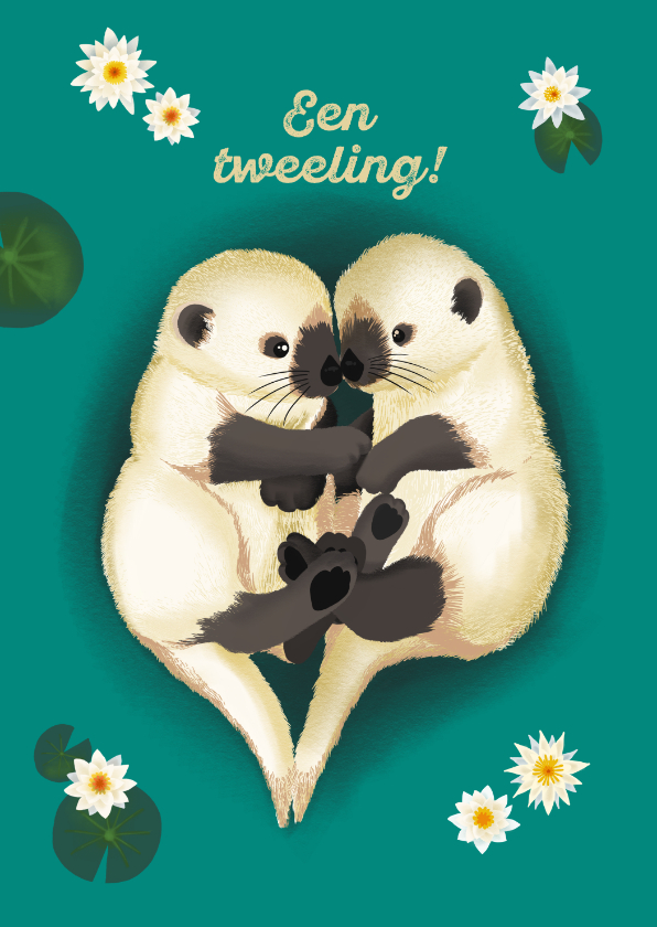 Felicitatiekaarten - Lief felicitatiekaartje voor een tweeling - baby otters