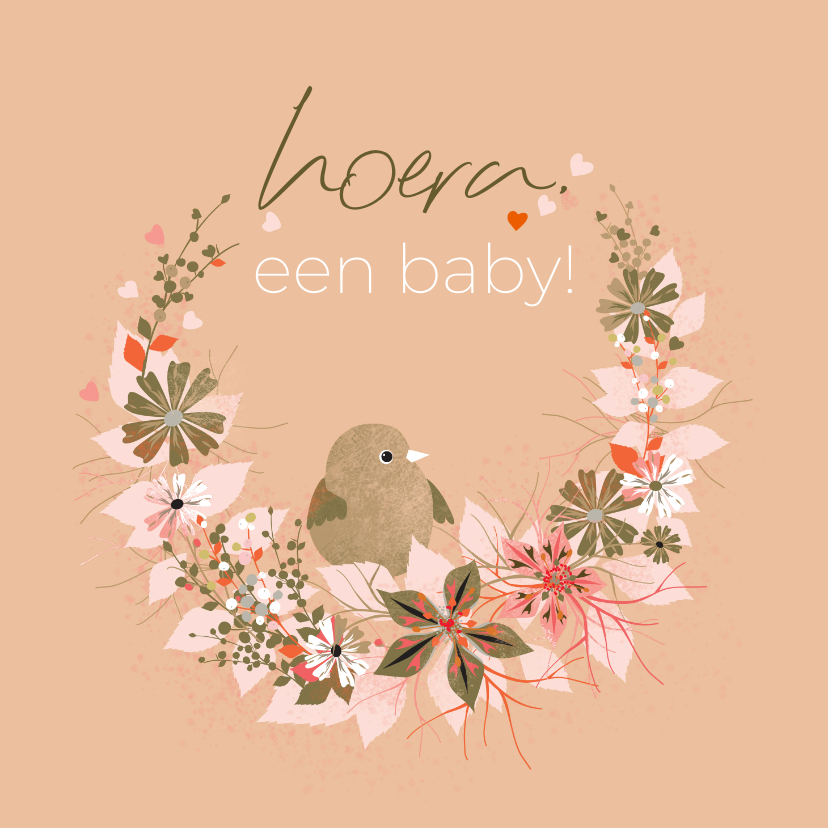 Felicitatiekaarten - Lief geboorte felicitatiekaartje met vogeltje