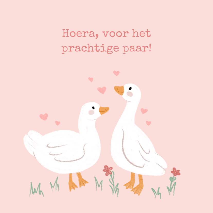 Felicitatiekaarten - Lieve felicitatiekaart huwelijk prachtig paar met gansjes