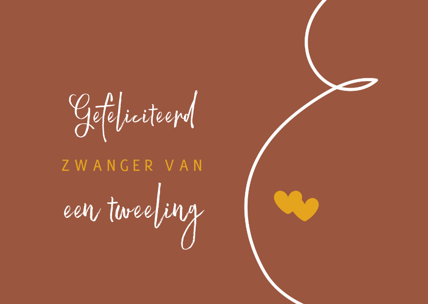 Felicitatiekaarten - Lijntekening zwanger tweeling 