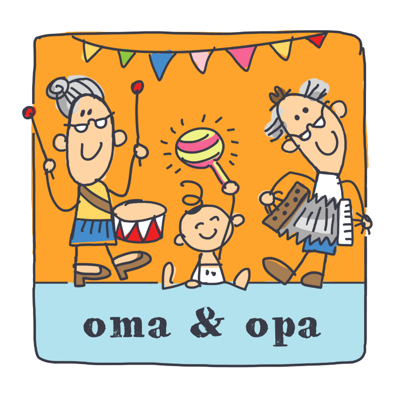 Felicitatiekaarten - Oma en opa felicitatiekaart met kleinkind en muziek