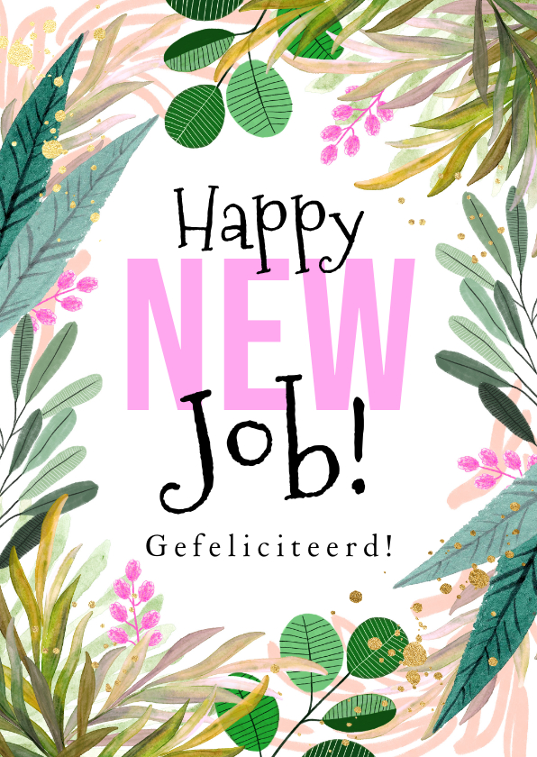 Felicitatiekaarten - Trendy felicitatiekaart nieuwe baan botanisch watercolor