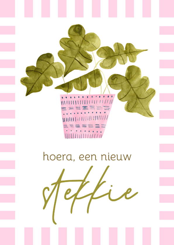 Felicitatiekaarten - Trendy felicitatiekaart plant nieuw stekkie roze strepen