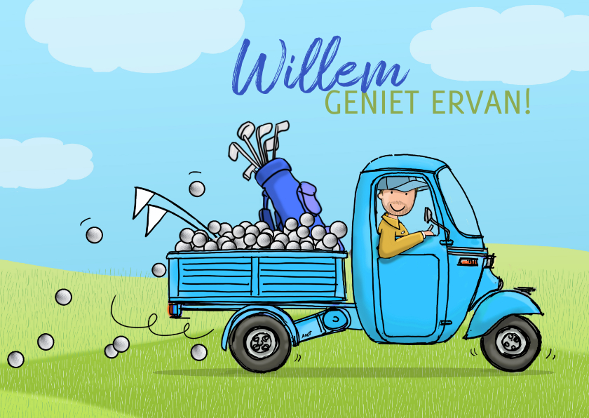 Felicitatiekaarten - Vespa Ape Golfen Anet Illustraties