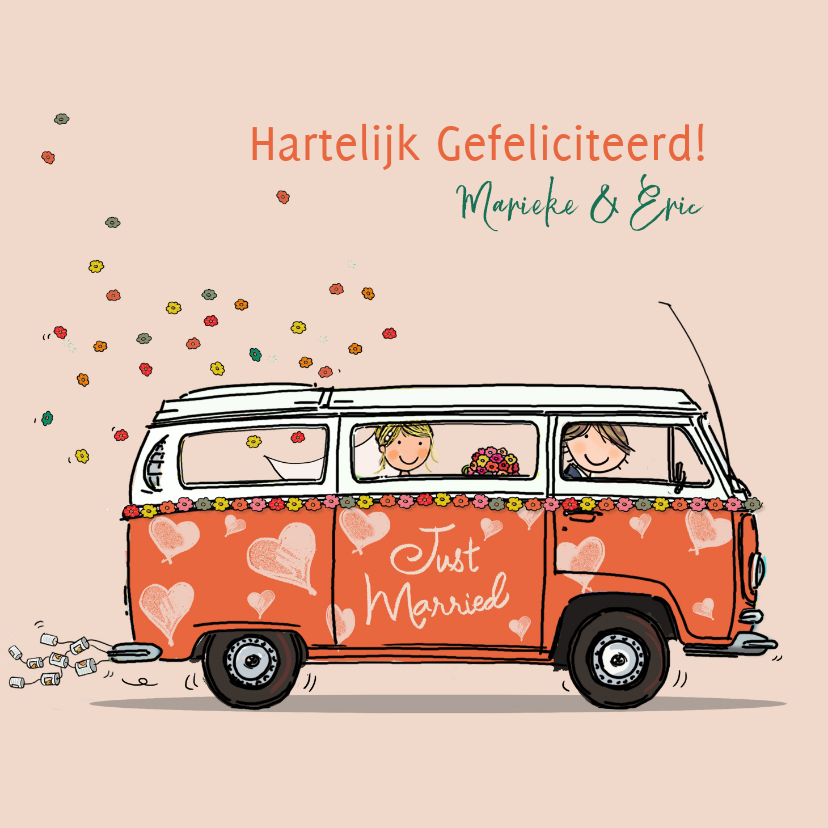 Felicitatiekaarten - VW bus hartjes Anet Illustraties