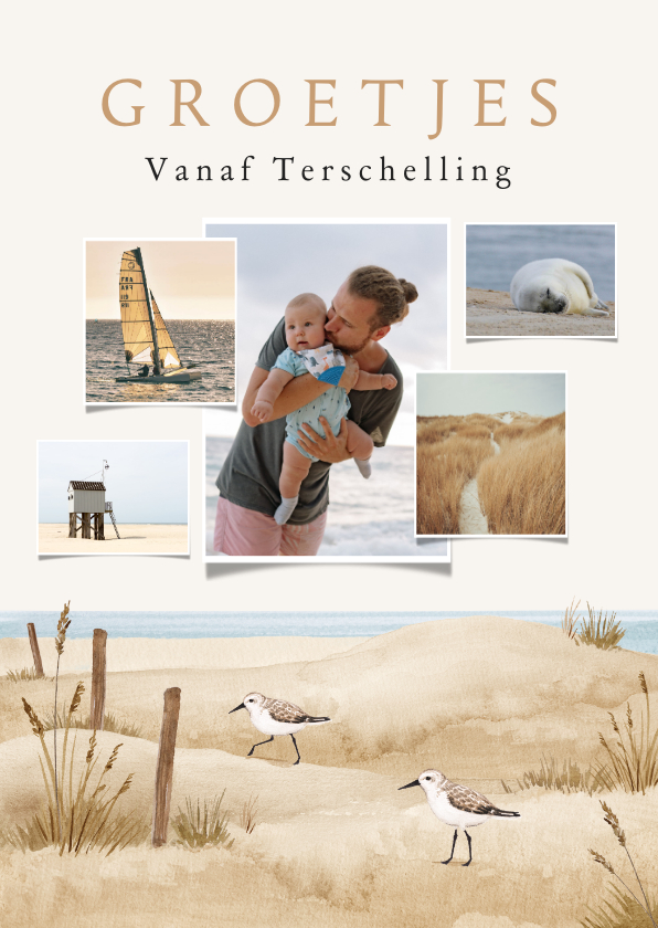 Fotokaarten - Collagekaart vakantie strand zee vogels dieren landschap