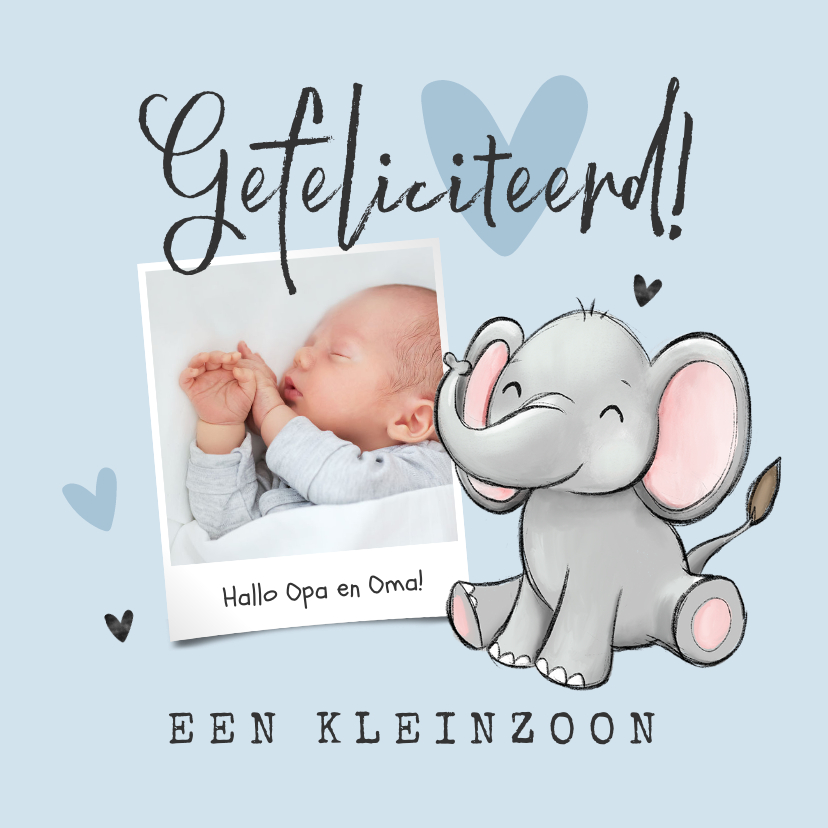 Fotokaarten - Foto-felicitatiekaartje met schattig olifantje om opa