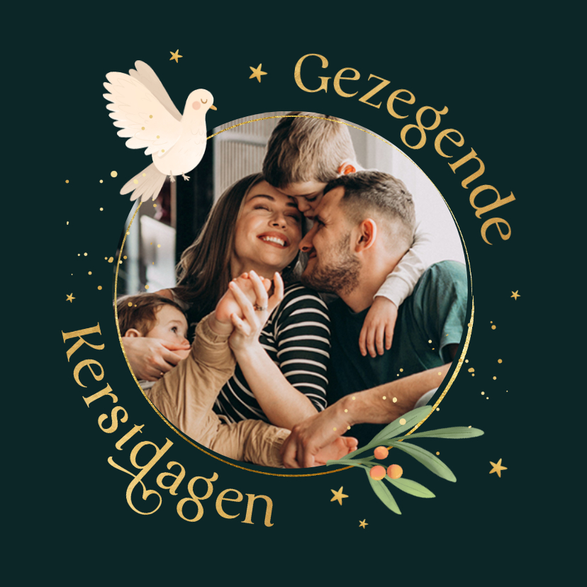 Fotokaarten - Foto kaart kerst vredesduif sterren goud