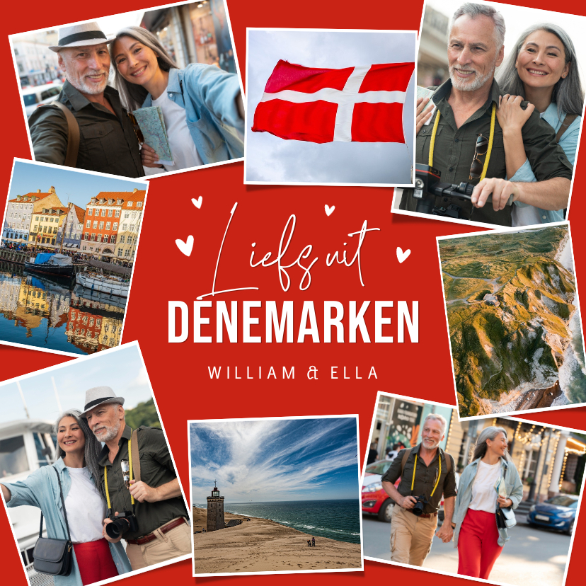 Fotokaarten - Fotocollage vakantie liefs uit Denemarken hartjes