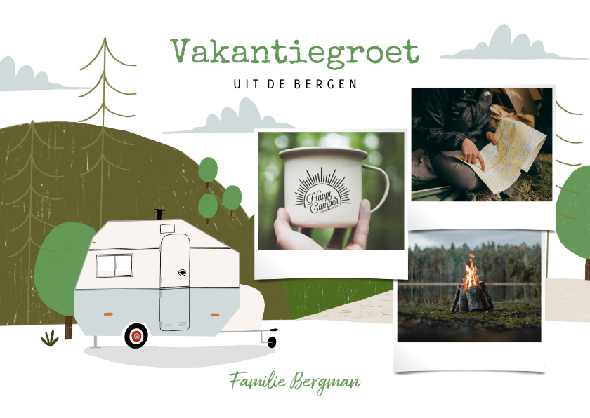 Fotokaarten - Fotocollage vakantiekaart kamperen in de bergen 