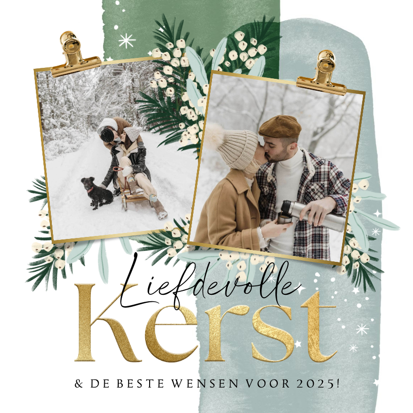 Fotokaarten - Fotokaart 2 foto's kersttakjes sterren waterverf