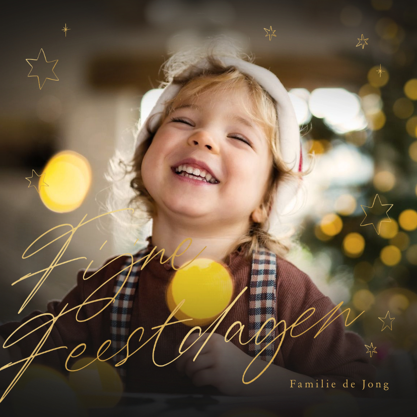 Fotokaarten - Fotokaart fijne feestdagen grote foto met gouden sterren