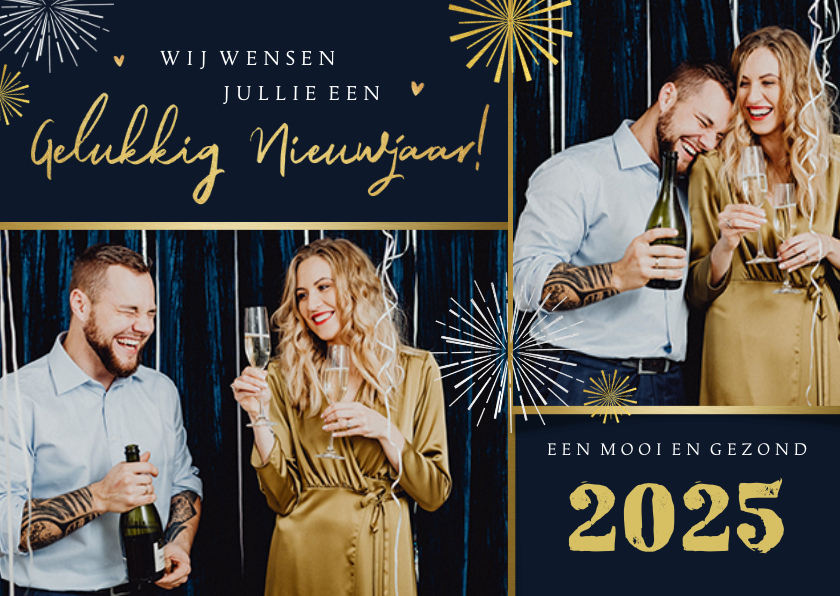 Fotokaarten - Fotokaart fotocollage goud vuurwerk liefde nieuwjaar