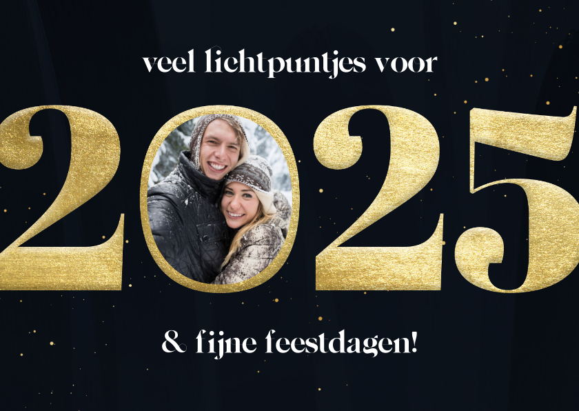 Fotokaarten - Fotokaart gouden 2025 met veel lichtpuntjes en foto