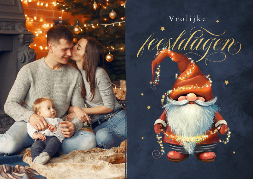 Fotokaarten - Fotokaart kabouter foto kerstlampjes sterren