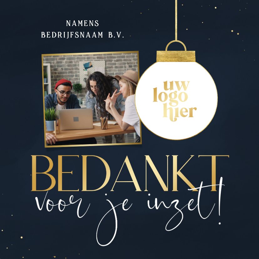 Fotokaarten - Fotokaart kerst zakelijk foto en logo bedankt voor je inzet