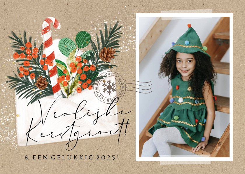 Fotokaarten - Fotokaart kerstgroet envelop kersttak foto stempel