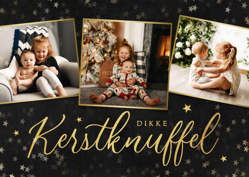 Fotokaarten - Fotokaart liefdevol dikke kerstknuffel sterretjes goud foto