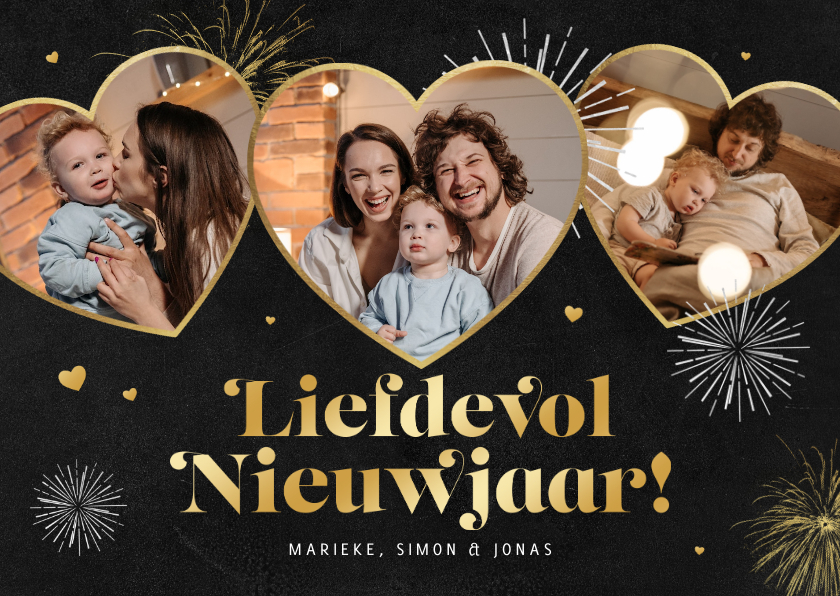 Fotokaarten - Fotokaart liefdevol nieuwjaar vuurwerk foto's hartjes