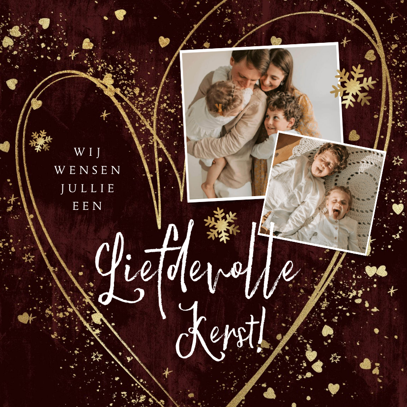 Fotokaarten - Fotokaart 'Liefdevolle Kerst' hartjes ijssterren goudlook