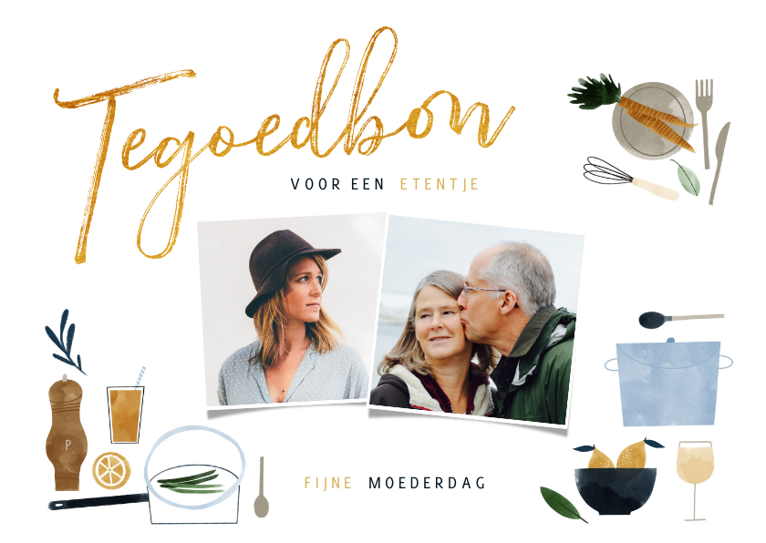 Fotokaarten - Fotokaart tegoedbon etentje met illustraties en foto's