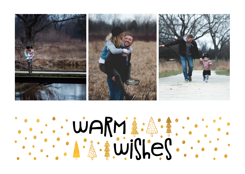 Fotokaarten - Fotokaart 'warm wishes' goudlook met foto's