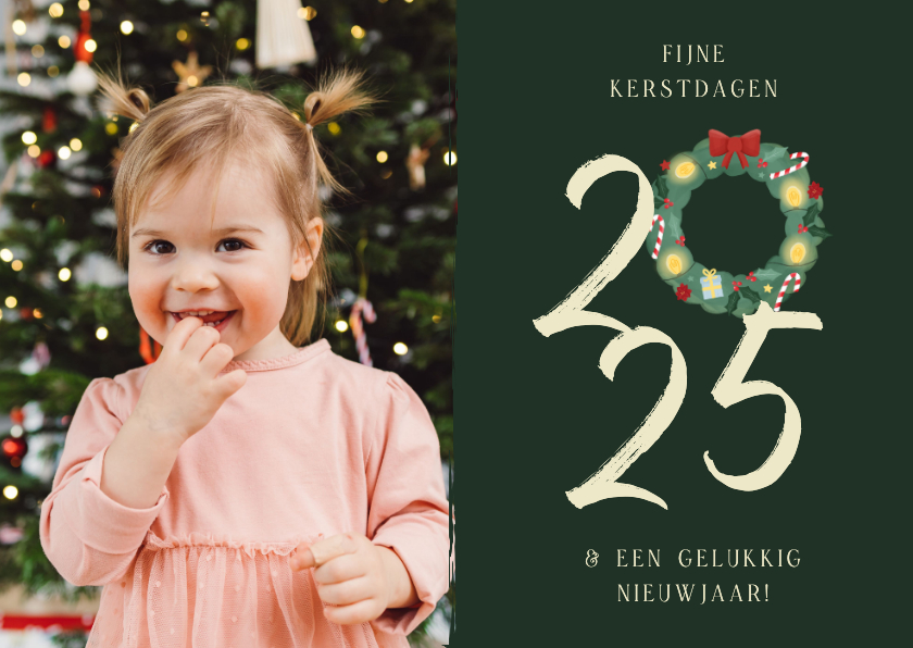 Fotokaarten - Fotokaartje kerstdagen kerstkrans met grote foto en 2025