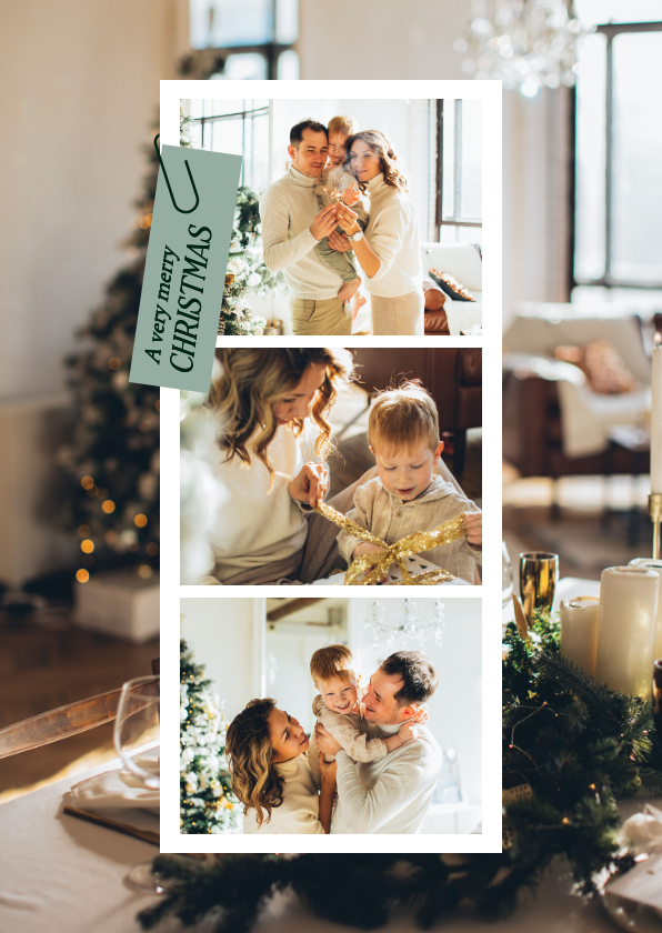 Fotokaarten - Fotostrip fotocollage kerstkaart met groen