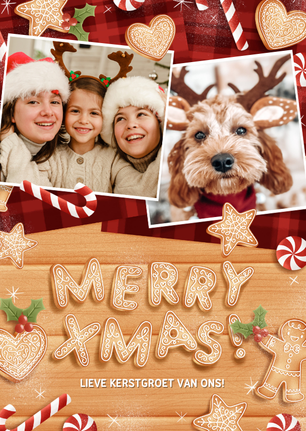 Fotokaarten - Knusse fotokaart kerstmis met kerstkoekjes en merry xmas