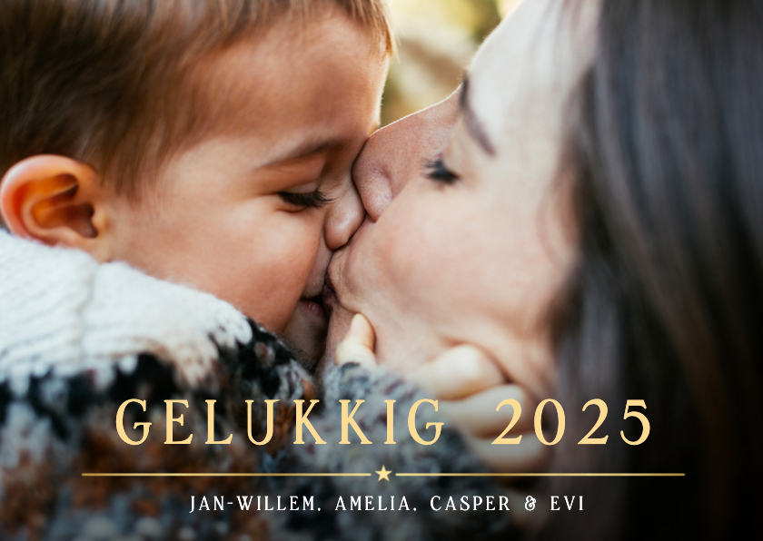 Fotokaarten - Nieuwjaarskaart met 1 grote foto en gelukkig 2025