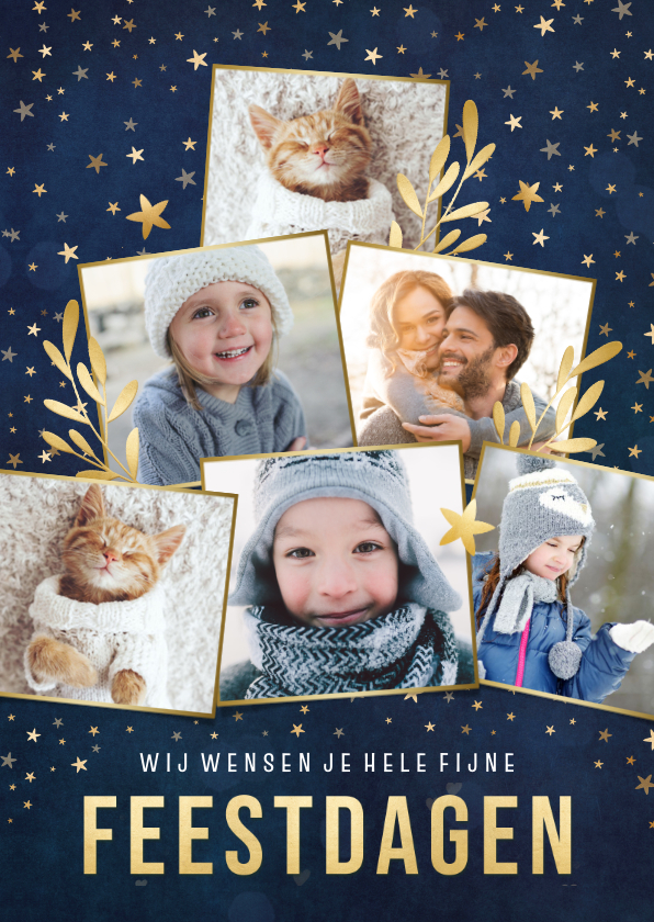 Fotokaarten - Staande fotocollage kerstkaart met foto's in kerstboom vorm