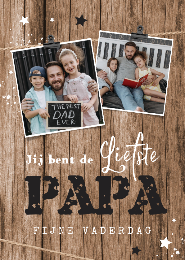 Fotokaarten - Stoere fotokaart hout sterren foto's liefste papa