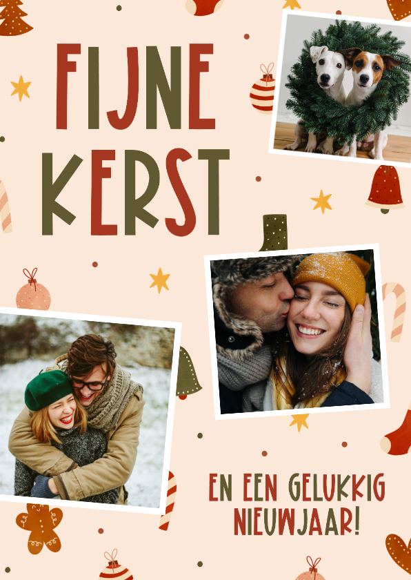 Fotokaarten - Vrolijke fotocollage kaart met kerstpatroontje