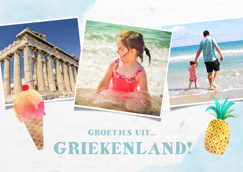 Fotokaarten - Vrolijke fotocollagekaart zomervakantie met 3 foto's en ijs