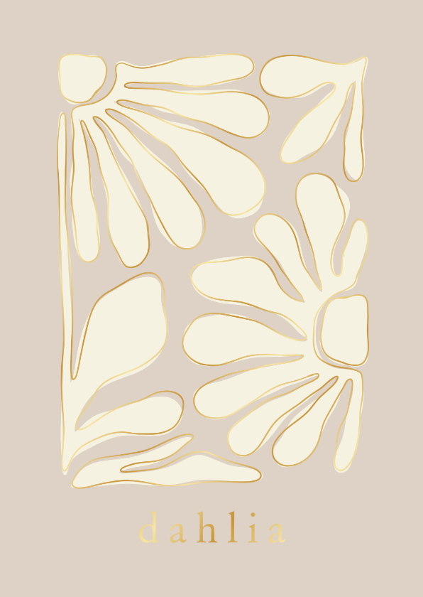 Geboortekaartjes - Beige geboortekaartje trendy bloemen abstract met goudfolie