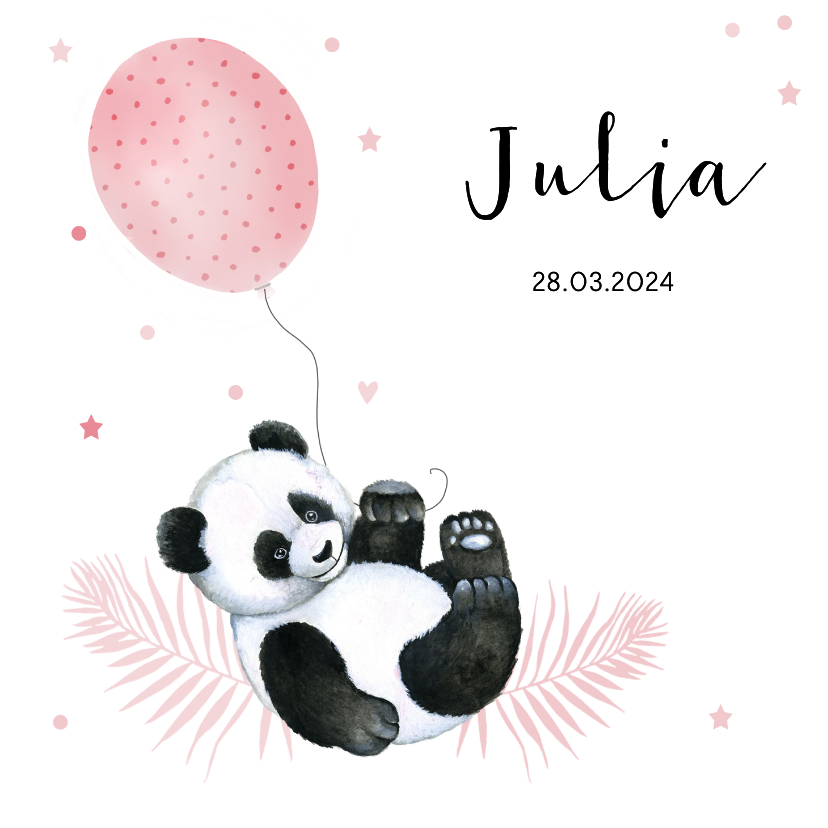 Geboortekaartjes - Geboorte meisje pandabeertje ballonnetje