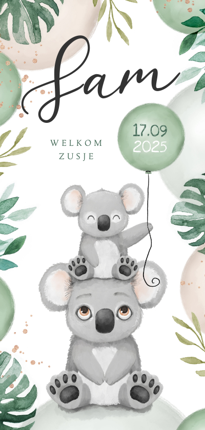 Geboortekaartjes - Geboortekaartje lief broertje zusje unisex koala dieren 