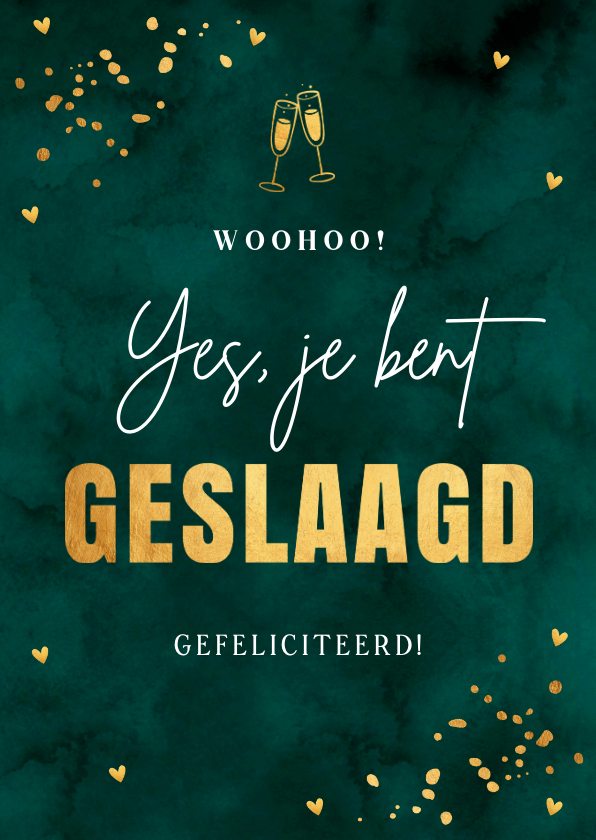 Geslaagd kaarten - Felicitatie geslaagd groen confetti goudlook